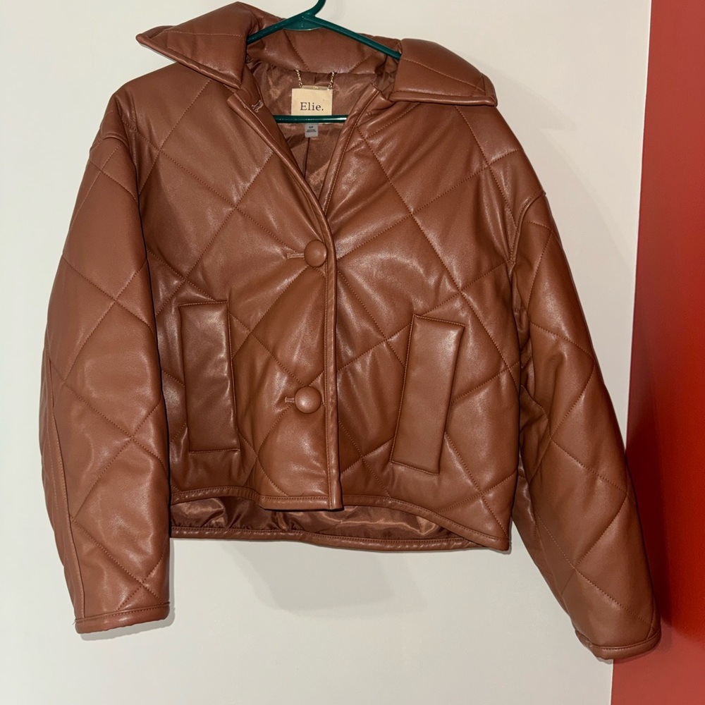 Elie Tahari Brown Quilted Faux Leather Jacket